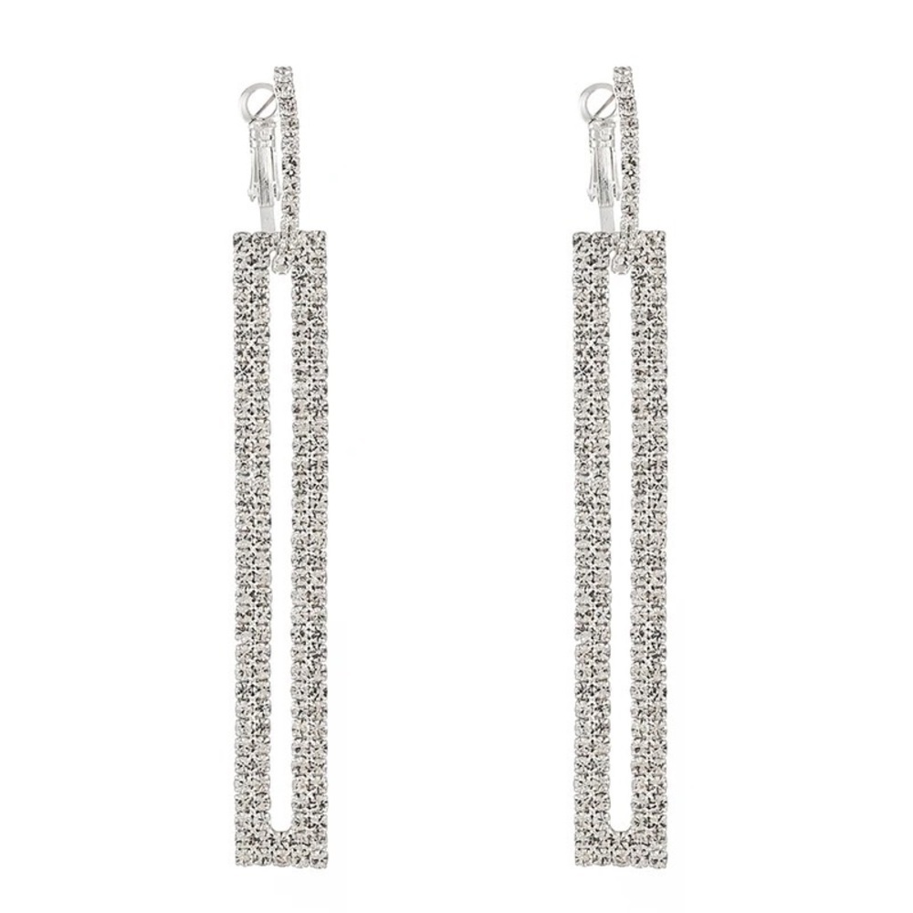 Silver Rhinestone Dangle Earrings - Picture 12 of 12